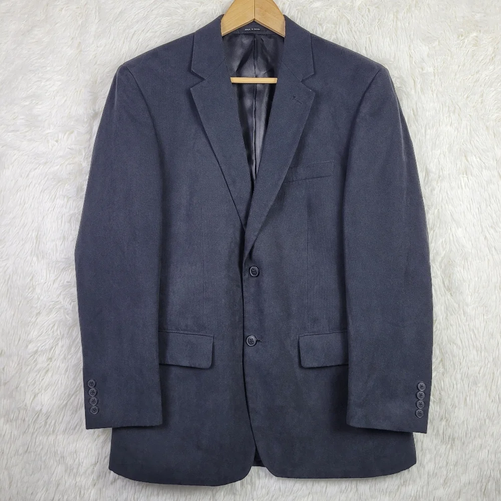 40R Via Europa For Macy's Mens‎ Charcoal Black Sueded Blazer